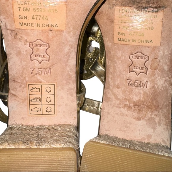 TORY BURCH Miller Leather T-strap Block Heel Sandals | Gold Espadrille 7.5 - Picture 5 of 6